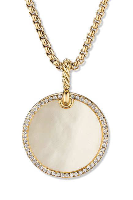 Elements® Disc Pendant in 18K Yellow Gold with Mother of Pearl and Pavé Diamond Rim